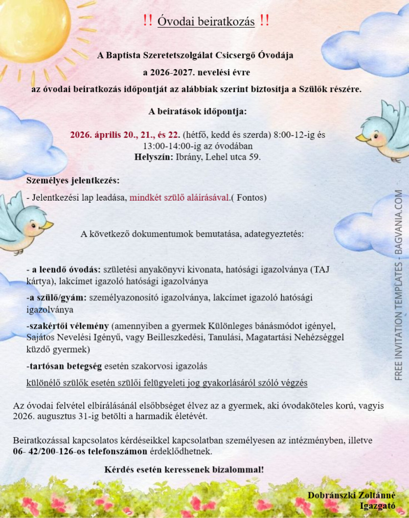 Óvodai beiratkozás